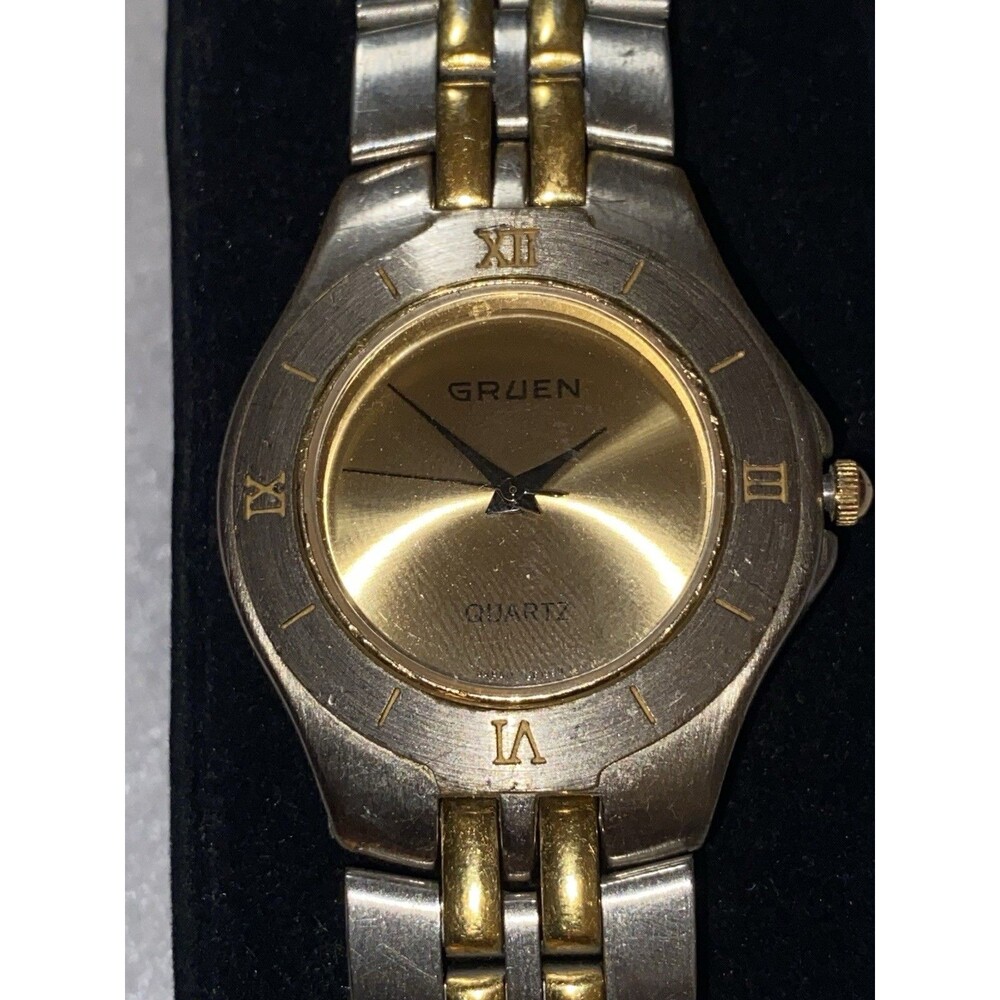 Gruen Women Watch Stainless Steel Silver Gold Water Resist New Battery 6.5 Band